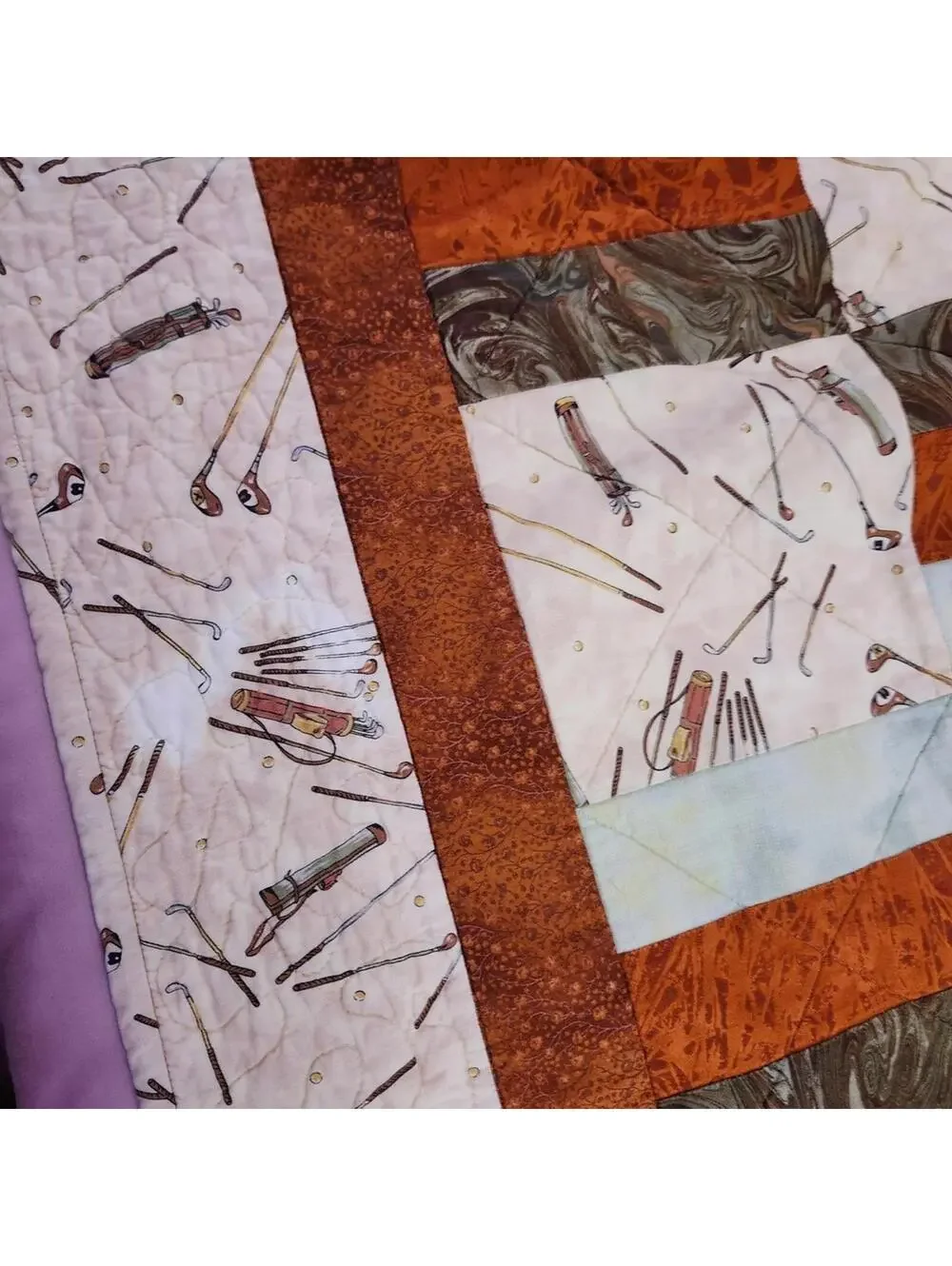 NEW Handmade Golf-Themed Patchwork Quilt 52 x 58 inches Forest Backing